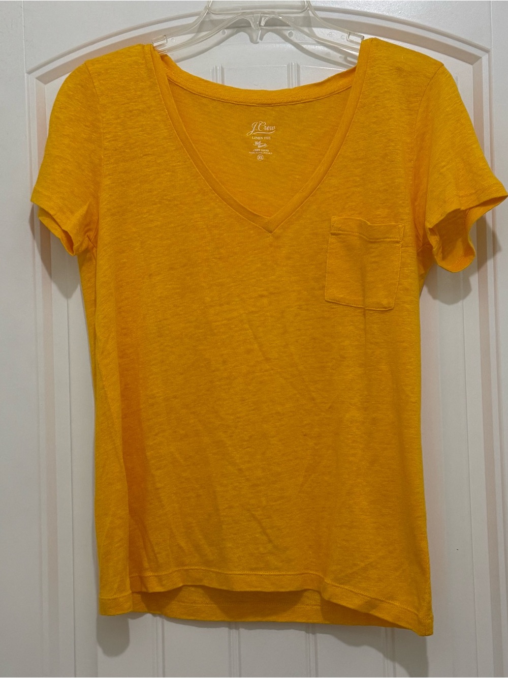 J. Crew V-Neck Linen Pocket Tee Shirt Top in Mustard Yellow - Womens XS